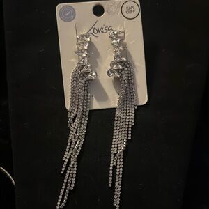 Silver Chandelier Earrings with Rhinestone Strands